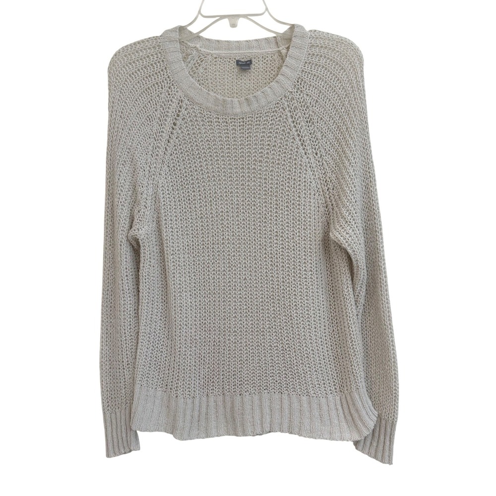 Boho Aerie Womens Cream Open Knit Raglan Long Sleeve Pullover Sweater Sz‎ M EUC